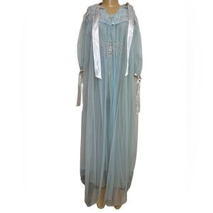 Vintage 1960s Peignoir Nylon Lingerie Set Liquid Satin Nightgown & Robe M